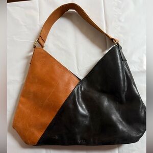 Able Two-Tone Black and Tan Leather Shoulder Bag